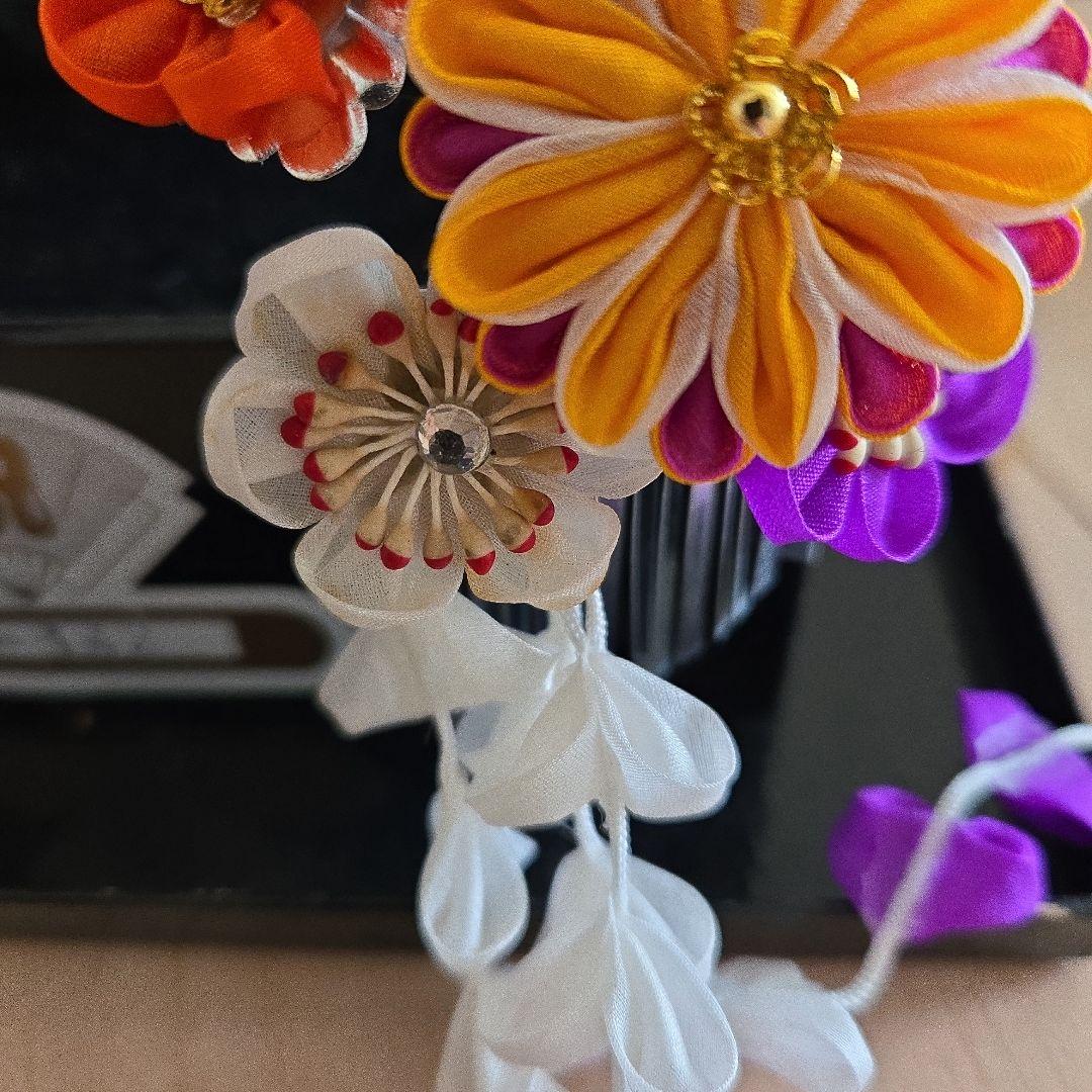 紫　オレンジ　勝山簪　七五三 髪飾りセット つまみ細工 かのこ　ちんころ　日本髪