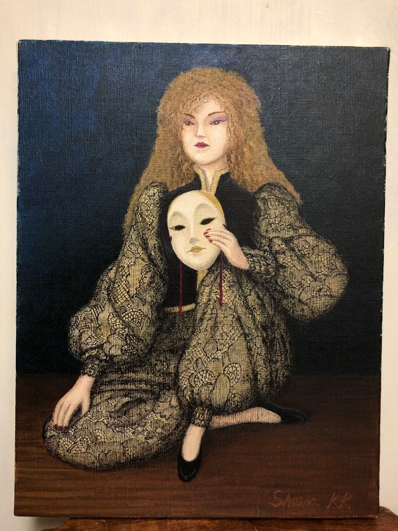 絵画　自作　アクリル　F6号　キャンバス　ピエロ　人形　アート　インテリア