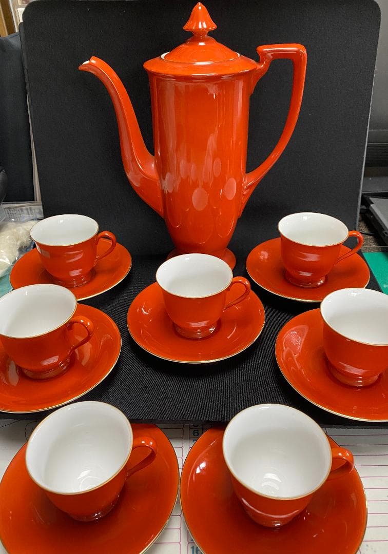 ☆オールドノリタケ 朱色チョコレートセット☆ 良好☆