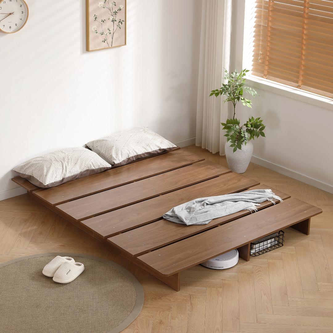 超人気！【幅160cm】木目調 D ベッド ステージベッド 脚付きBrown