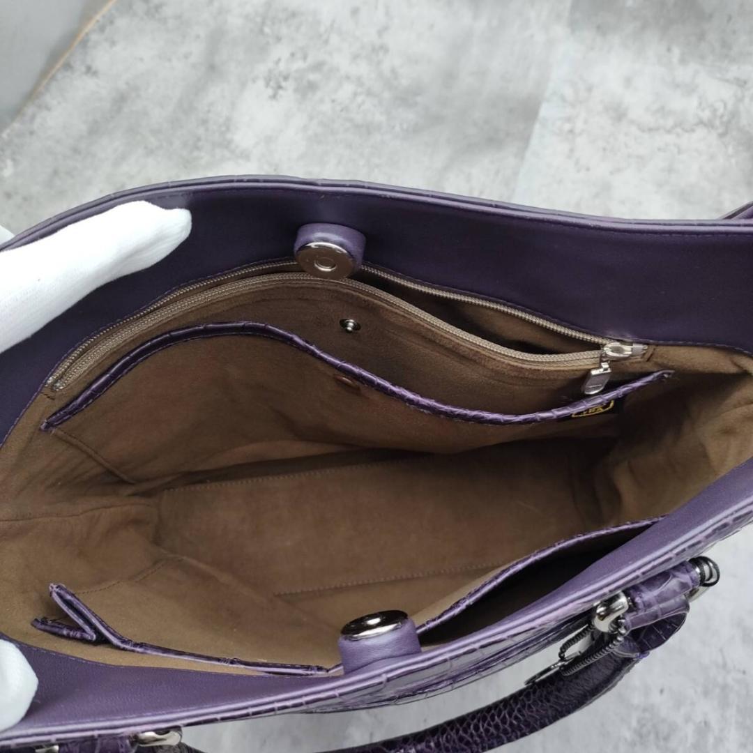 未使用級 JRA認定 クロコダイルレザー パープル 紫 2wayトートバッグ