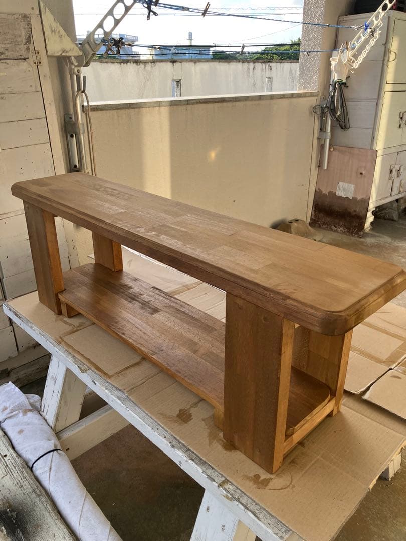 大幅値下げ！隠し棚有り　ハンドメイド　二人掛け木製椅子　飾り棚　集成材使用