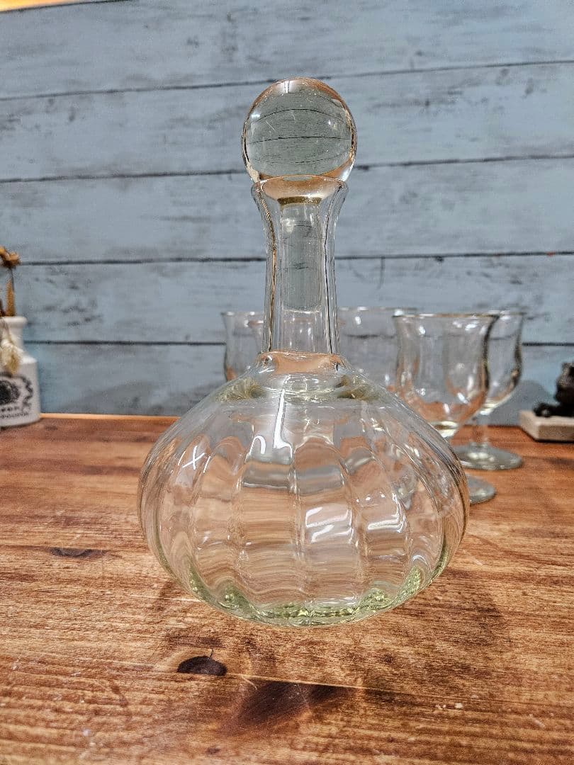 前田一郎 作 足付きグラス 5客 デキャンタ セット レトロ 吹き硝子