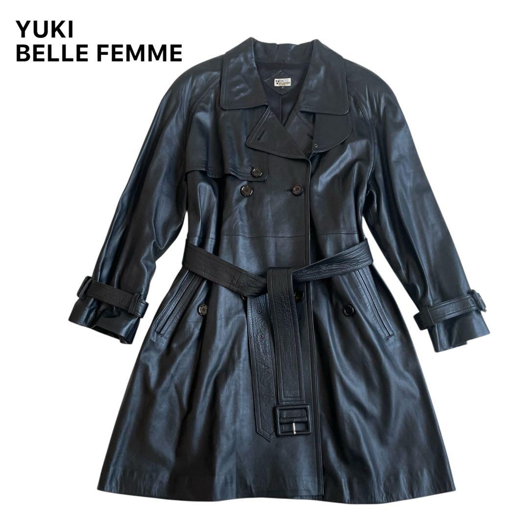 ユキ ベルファム 羊革 ラムレザー トレンチコート ベルトデザイン仕様 ブラック