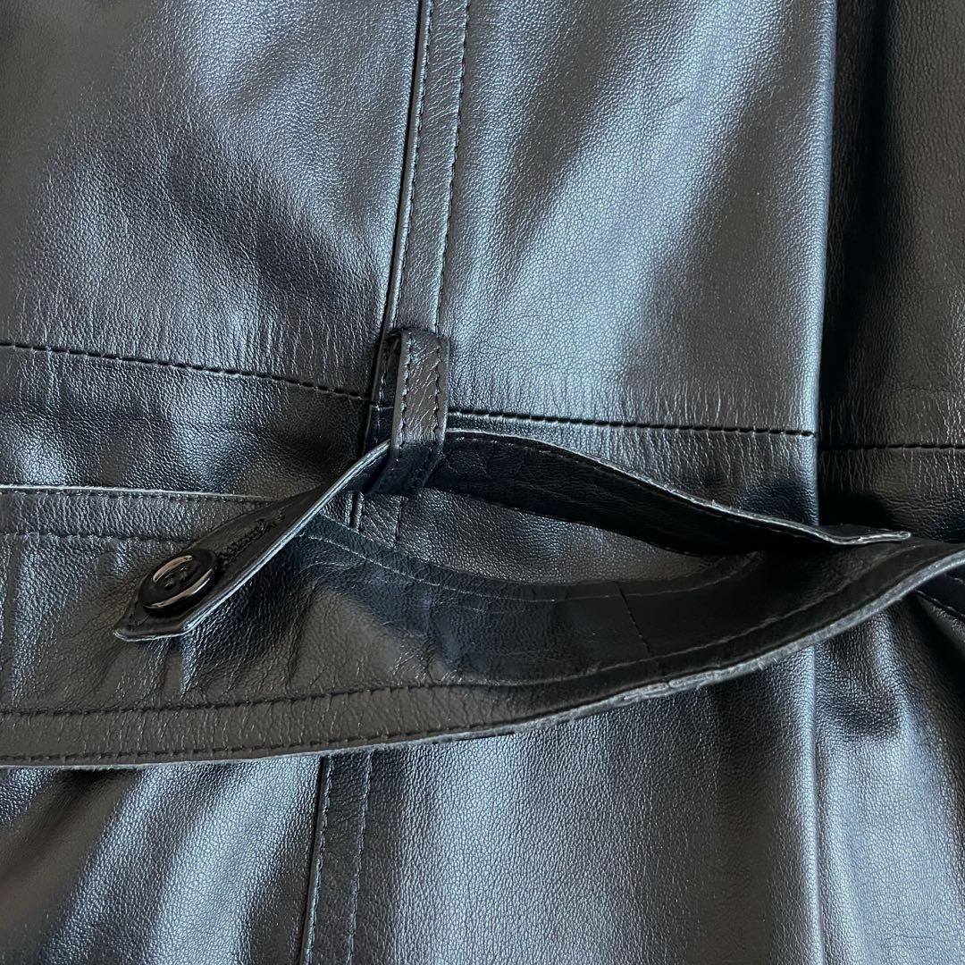 ユキ ベルファム 羊革 ラムレザー トレンチコート ベルトデザイン仕様 ブラック