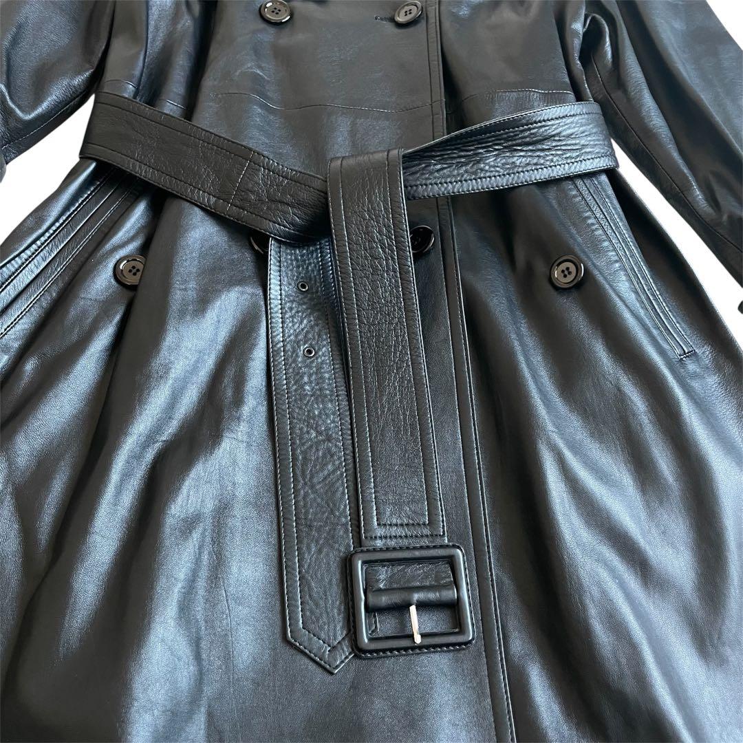 ユキ ベルファム 羊革 ラムレザー トレンチコート ベルトデザイン仕様 ブラック