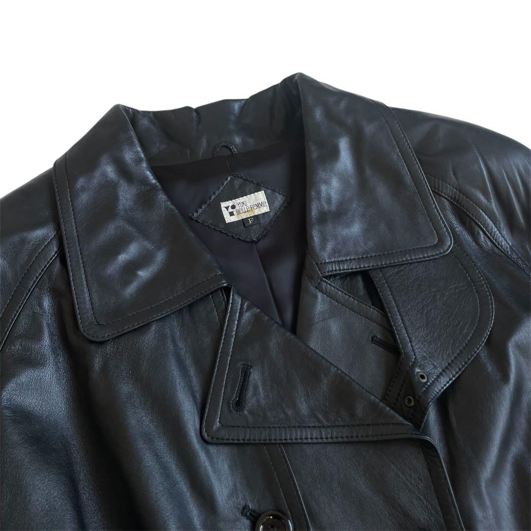 ユキ ベルファム 羊革 ラムレザー トレンチコート ベルトデザイン仕様 ブラック