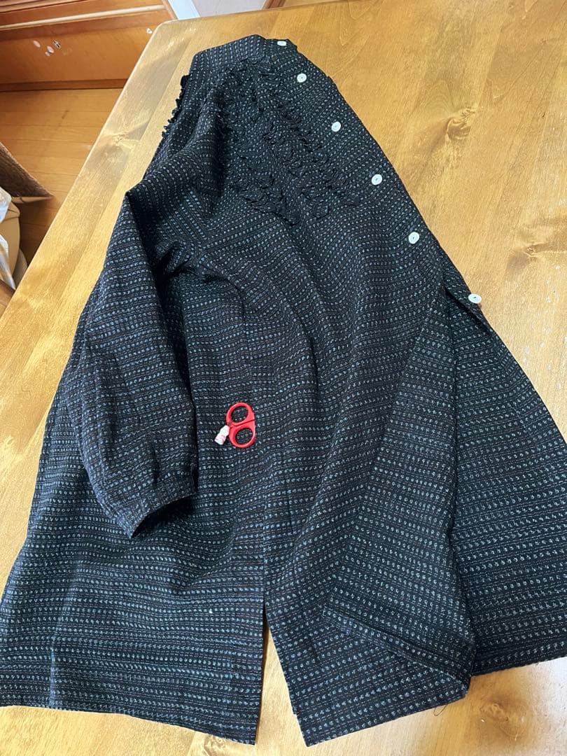 古布リメイク　久留米絣　チュニック　ロングシャツ　フリル　ハンドメイド