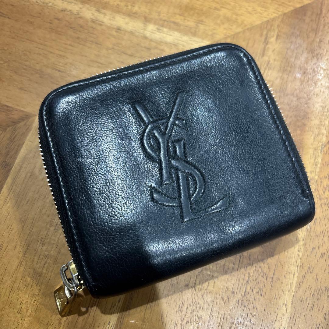YSL ブラックレザー 二つ折り財布 サンローラン カサンドラ