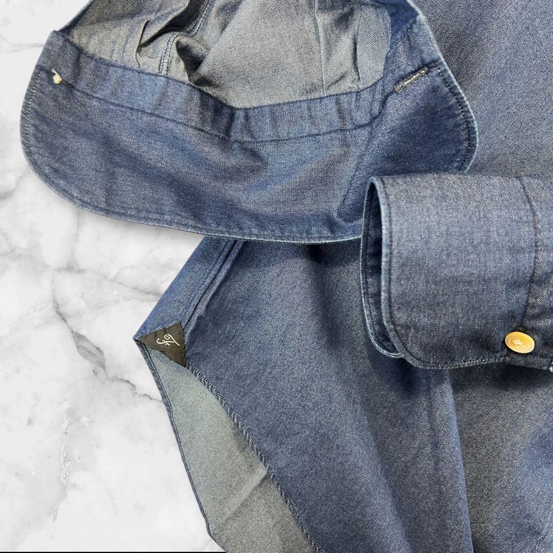 新品同様 Finamore デニム ドレスシャツ サイズS インディゴ染め