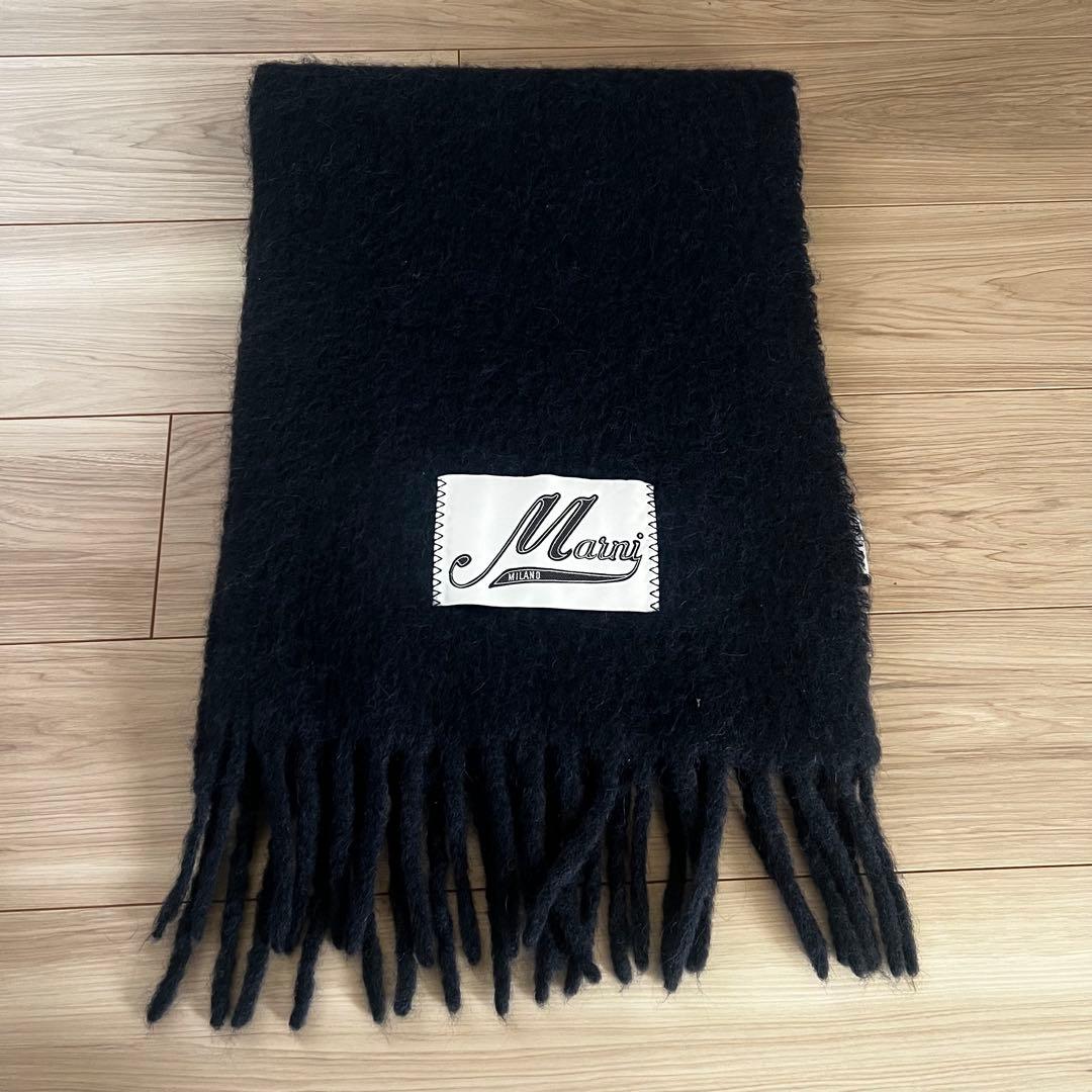 美品　MARNI マルニ ラベルロゴ アルパカ マフラー ネイビー　ブルー