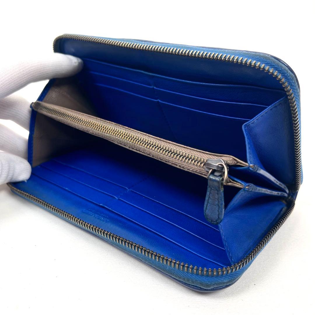 ボッテガヴェネタ　長財布　ラウンドファスナー　イントレチャート　レザー　ブルー