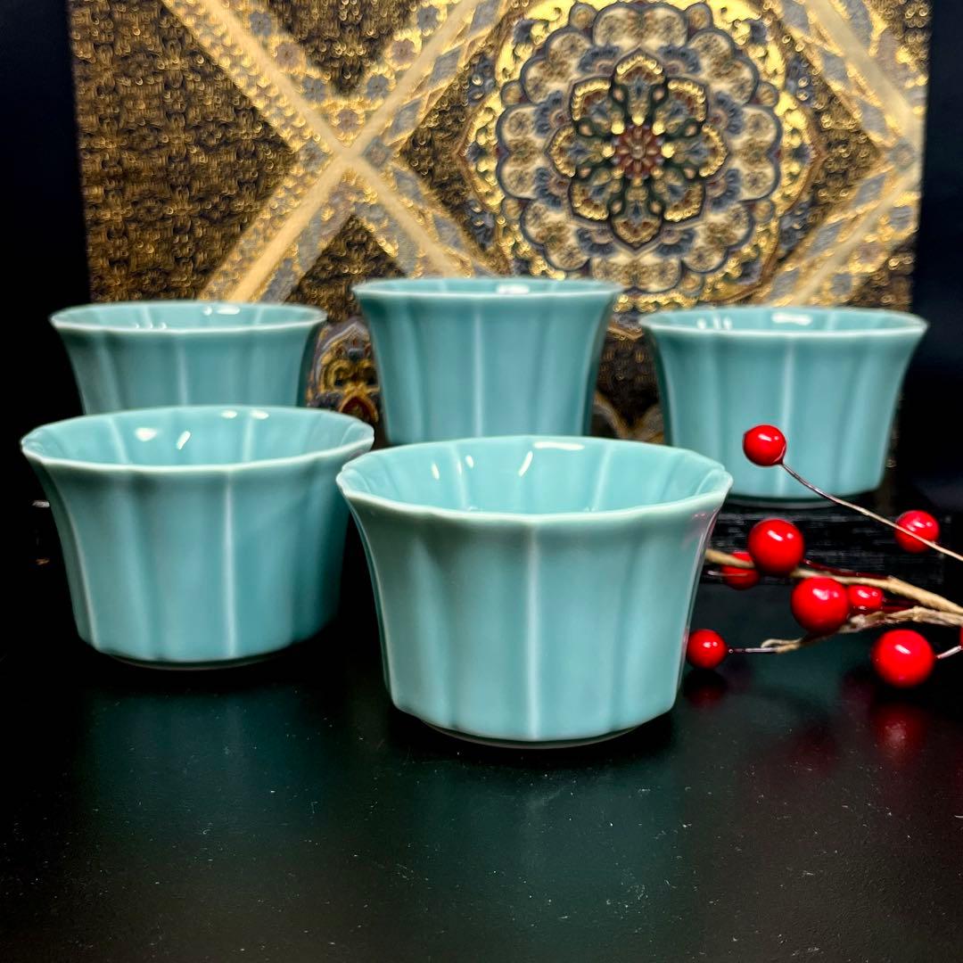 【未使用美品】 深川製磁 青磁 稜花 小鉢 セット 小付 銘々鉢 珍味入れ 酒肴