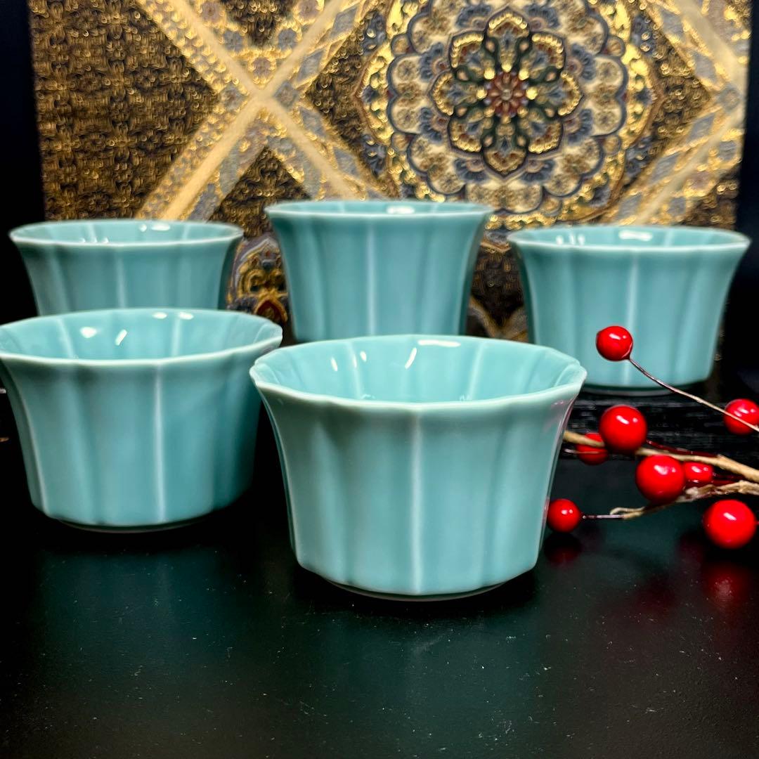 【未使用美品】 深川製磁 青磁 稜花 小鉢 セット 小付 銘々鉢 珍味入れ 酒肴