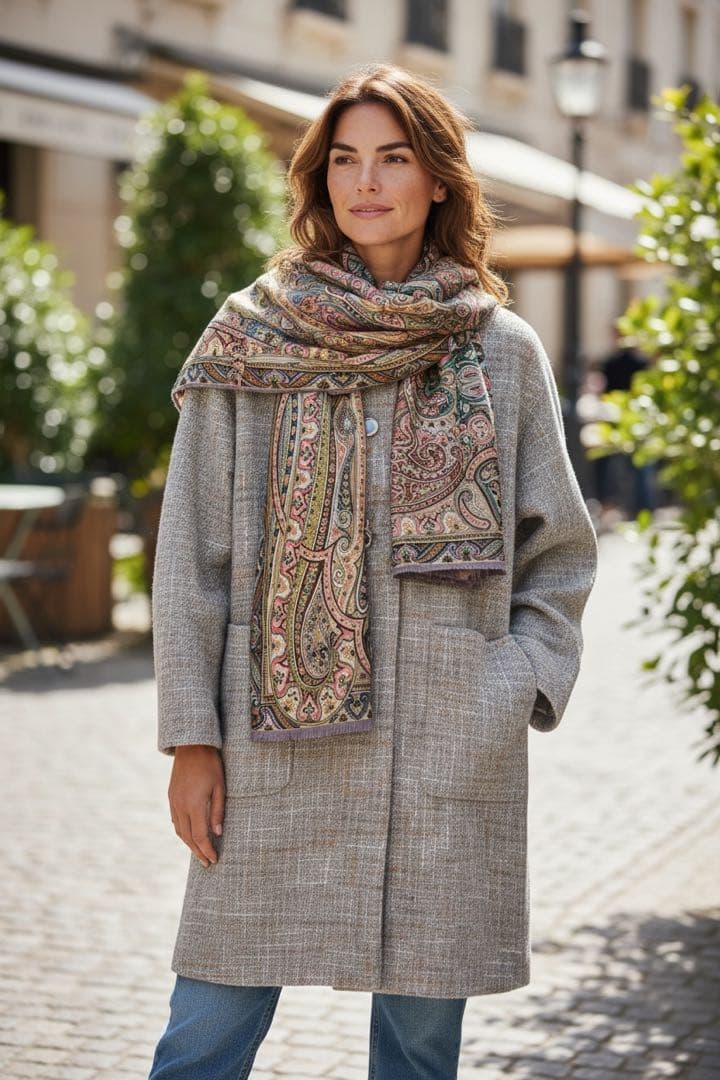 最終値下げ！イタリア製　エトロ　ペイズリー柄　シルクウール　大判　ショール