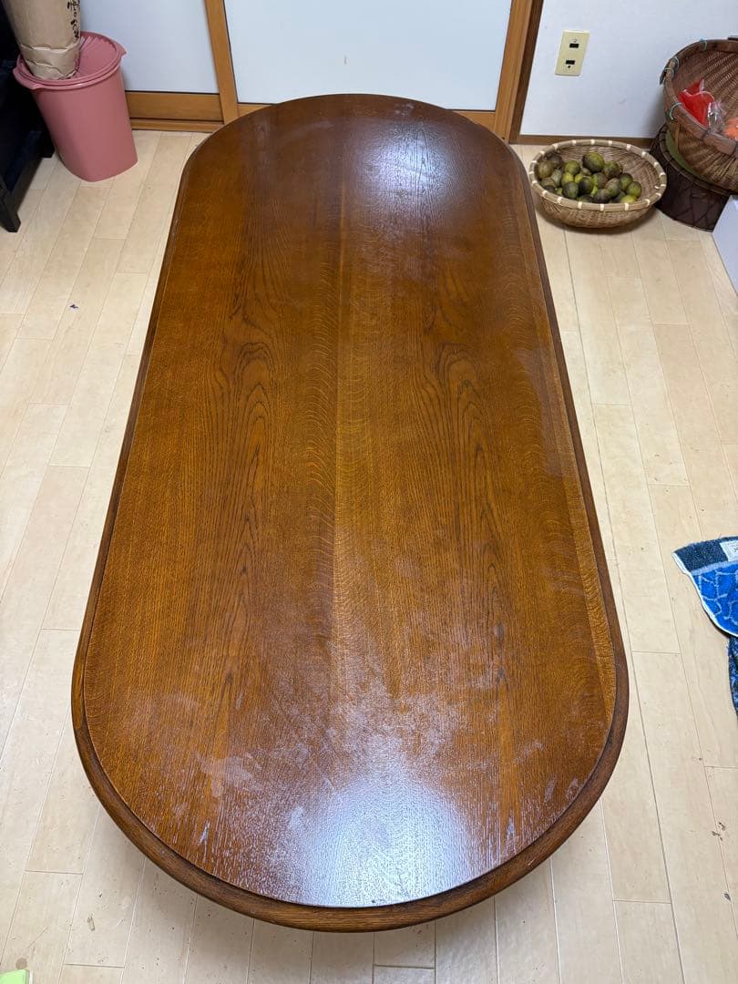 カリモク家具 カリモク 木製オーバル型センターテーブル ガラス天板付き 年代物