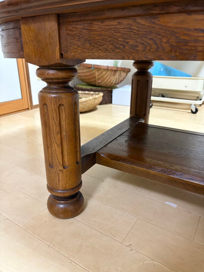 カリモク家具 カリモク 木製オーバル型センターテーブル ガラス天板付き 年代物