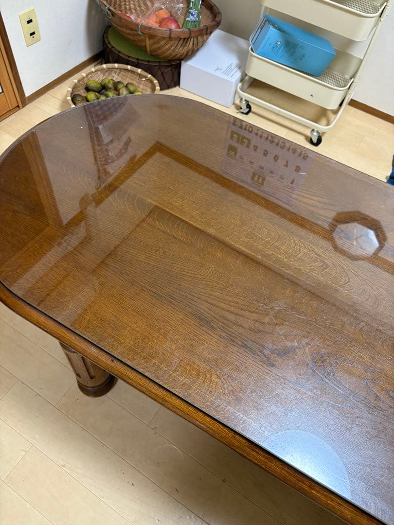 カリモク家具 カリモク 木製オーバル型センターテーブル ガラス天板付き 年代物