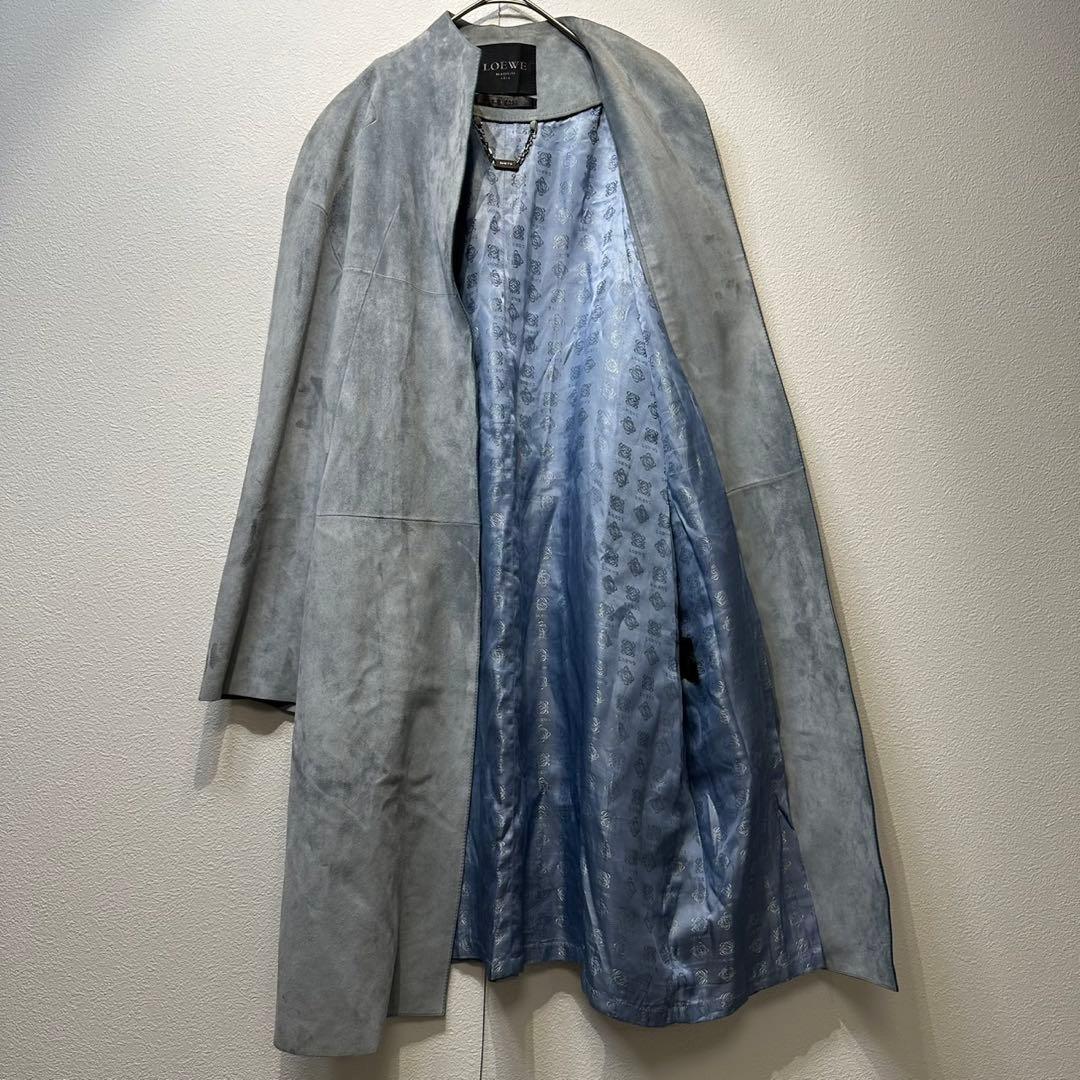希少 LOEWE 上質 スエード レザー モノグラム デザイン ノーカラーコート