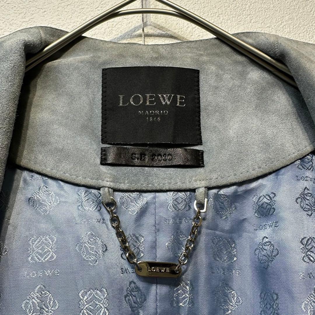 希少 LOEWE 上質 スエード レザー モノグラム デザイン ノーカラーコート