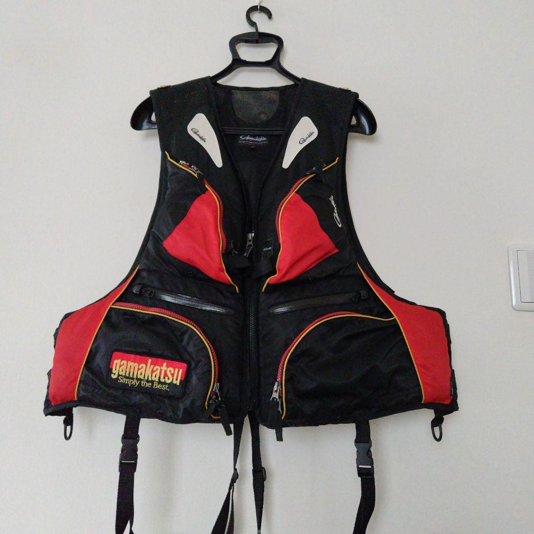 がまかつフローティングベスト 3L 黒/赤