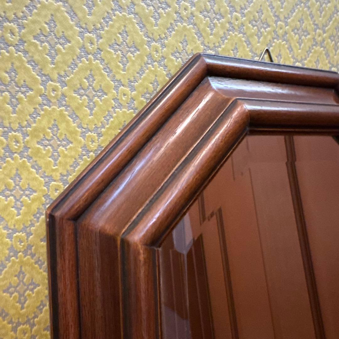 イタリア製 マホガニーフレーム オクタゴンシェイプ 天然木 ウォールミラー