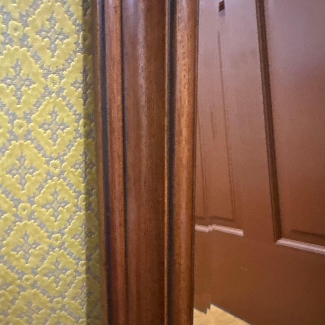 イタリア製 マホガニーフレーム オクタゴンシェイプ 天然木 ウォールミラー