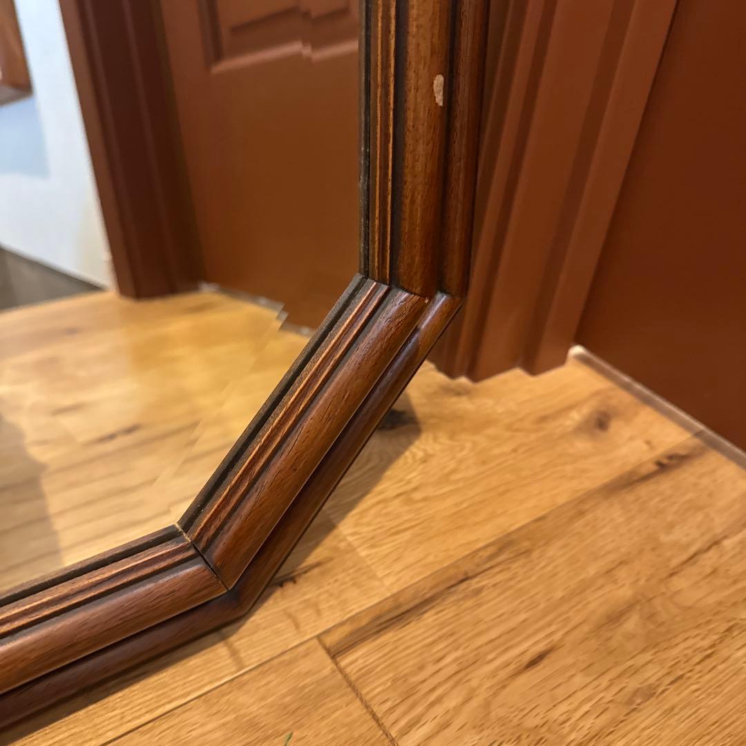 イタリア製 マホガニーフレーム オクタゴンシェイプ 天然木 ウォールミラー