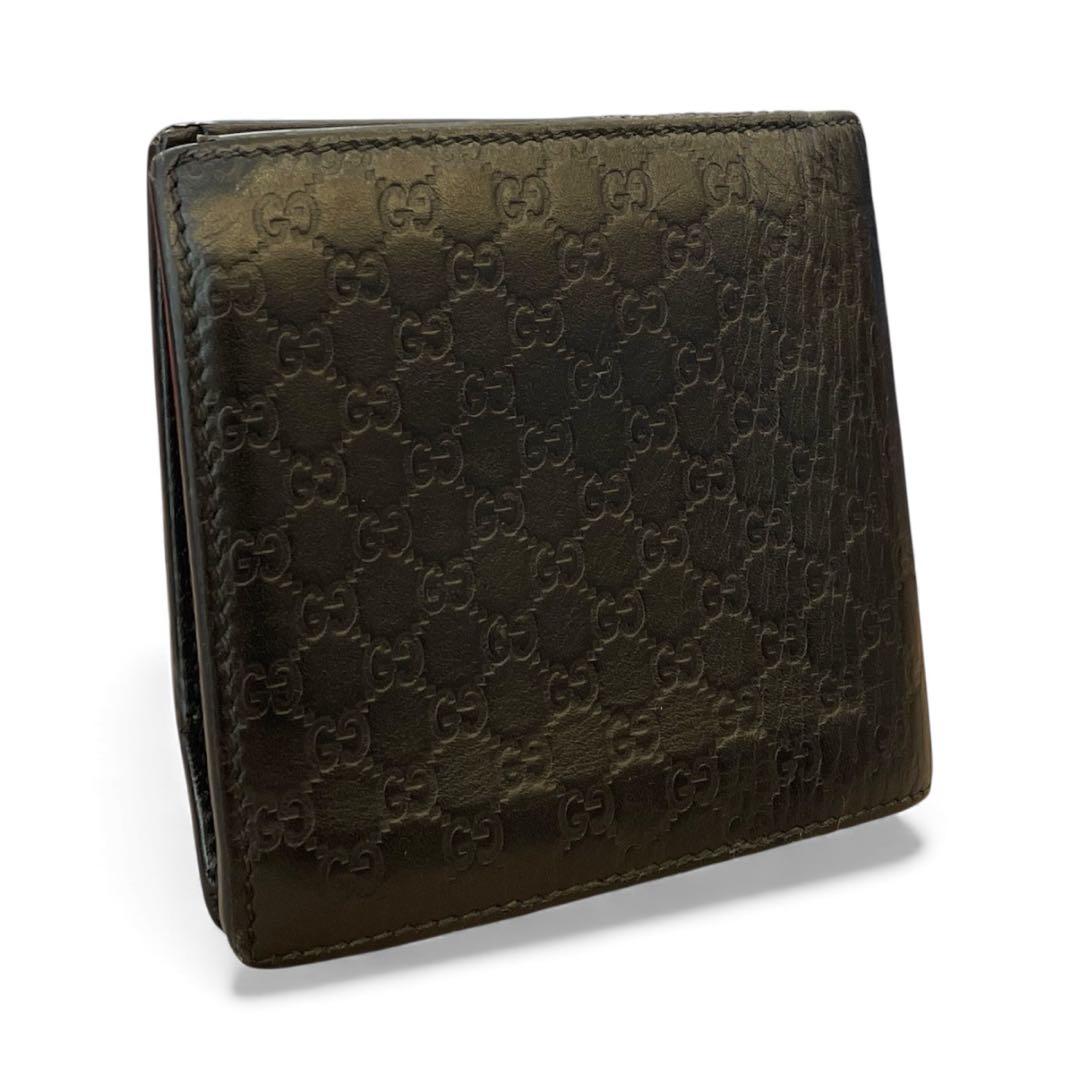 【美品✨️】GUCCI マイクロシマ 二つ折り財布 ブラック GG柄　レザー　黒