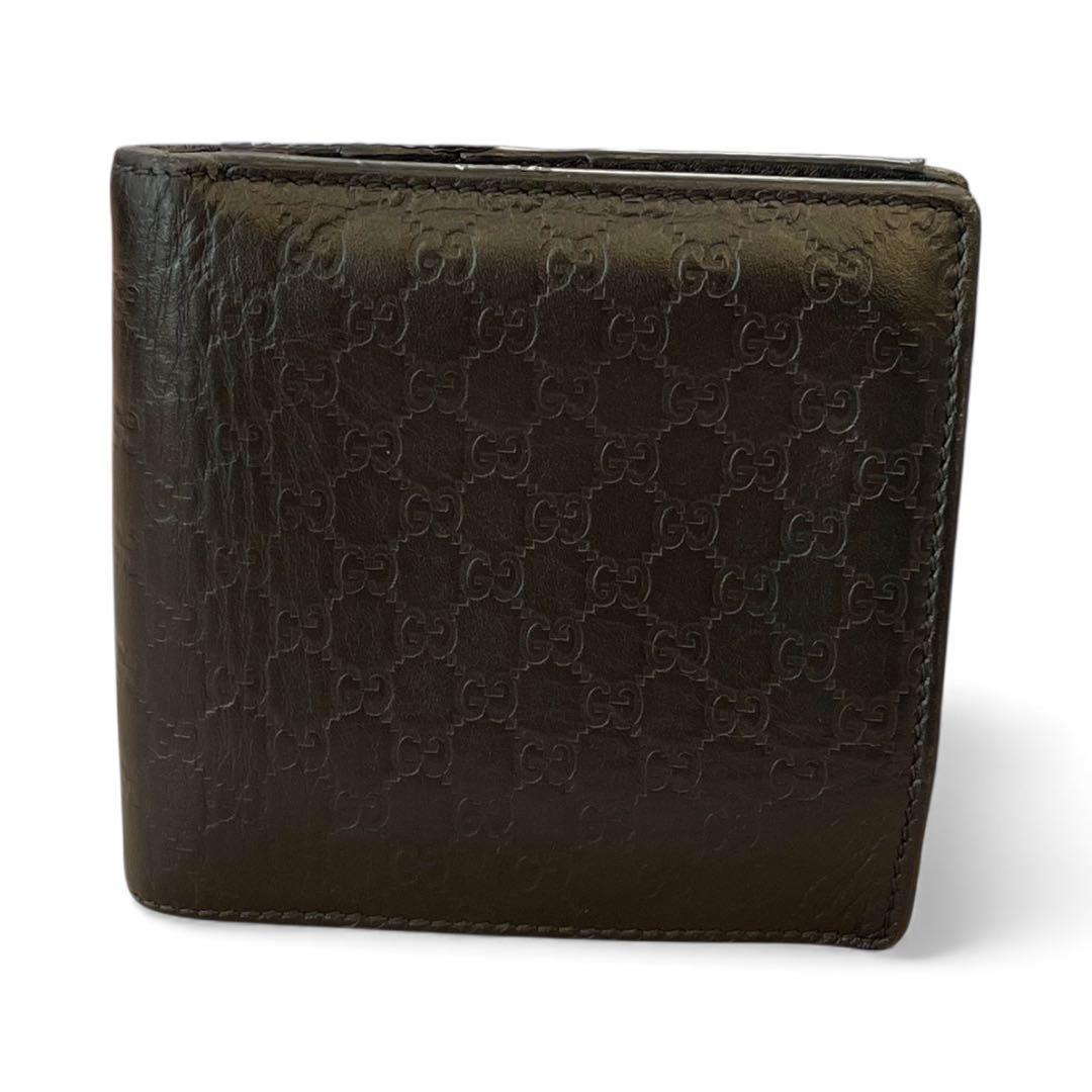 【美品✨️】GUCCI マイクロシマ 二つ折り財布 ブラック GG柄　レザー　黒