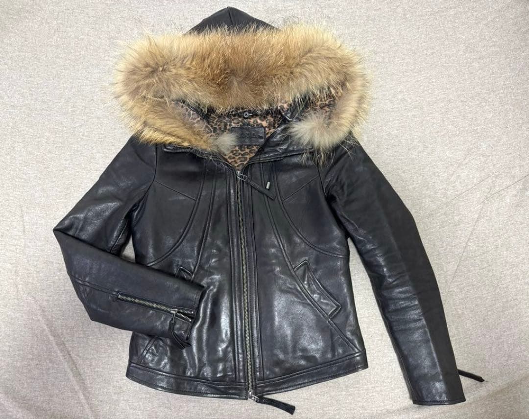 goa ブラックレザーライダースジャケット（ファー付き）ゴア　2