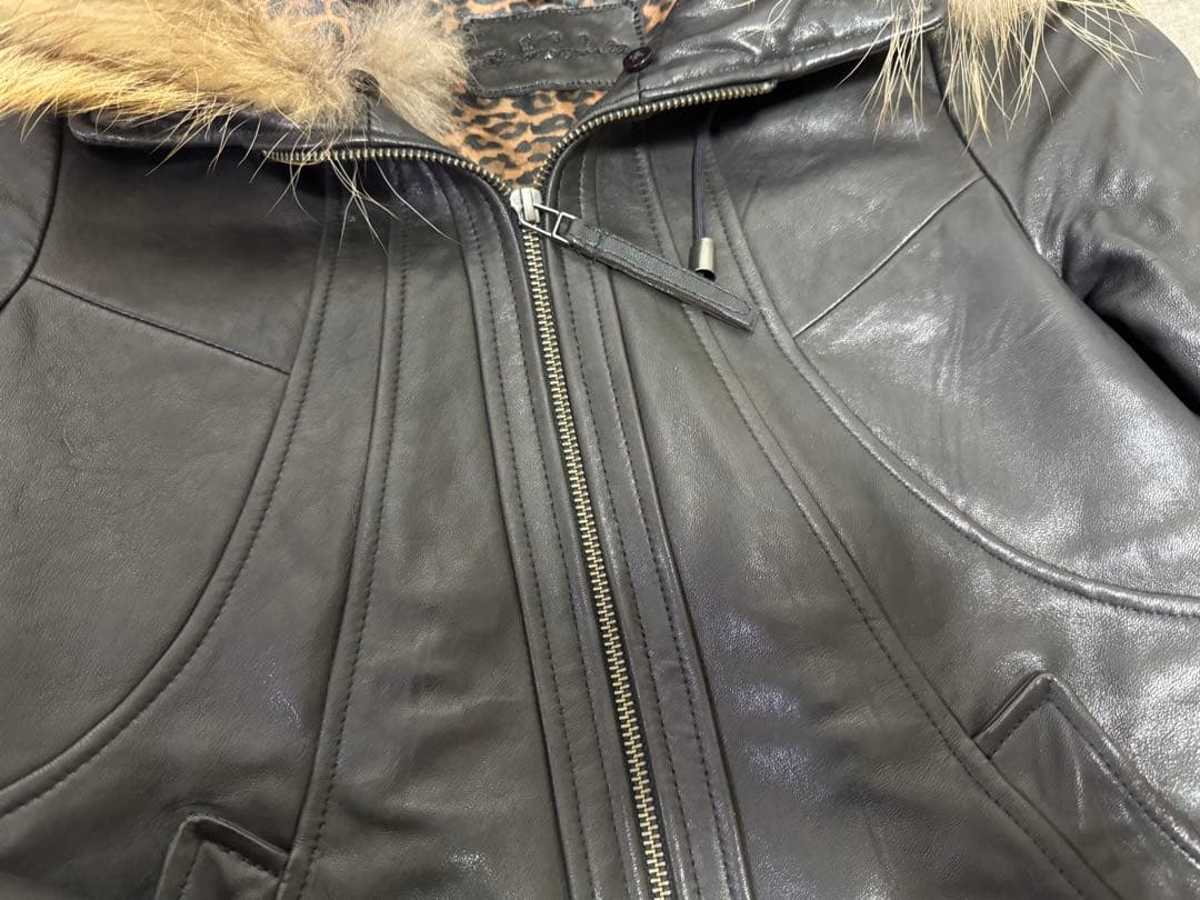 goa ブラックレザーライダースジャケット（ファー付き）ゴア　2