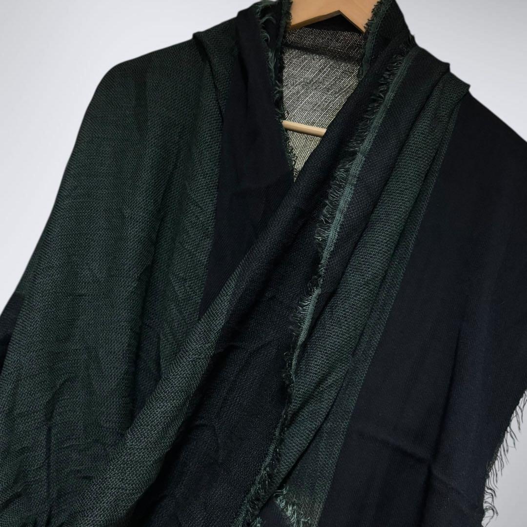 極美品タグ付 ファリエロサルティ 大判ストール ウールシルク 濃緑×黒 定価6万