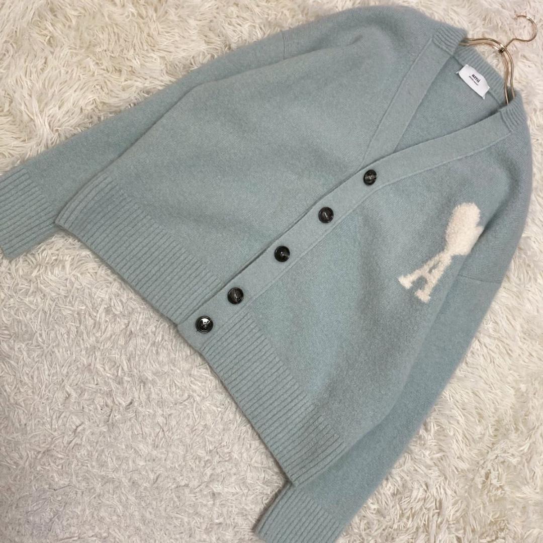 ami paris アルパカカーディガン アクアマリン M