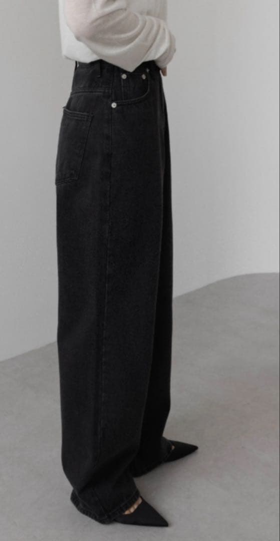 na.e Wide Loose Jeans_Black Lサイズ ロング丈