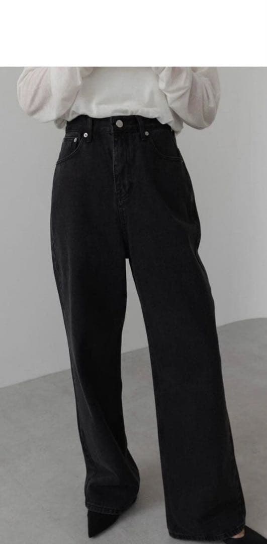 na.e Wide Loose Jeans_Black Lサイズ ロング丈