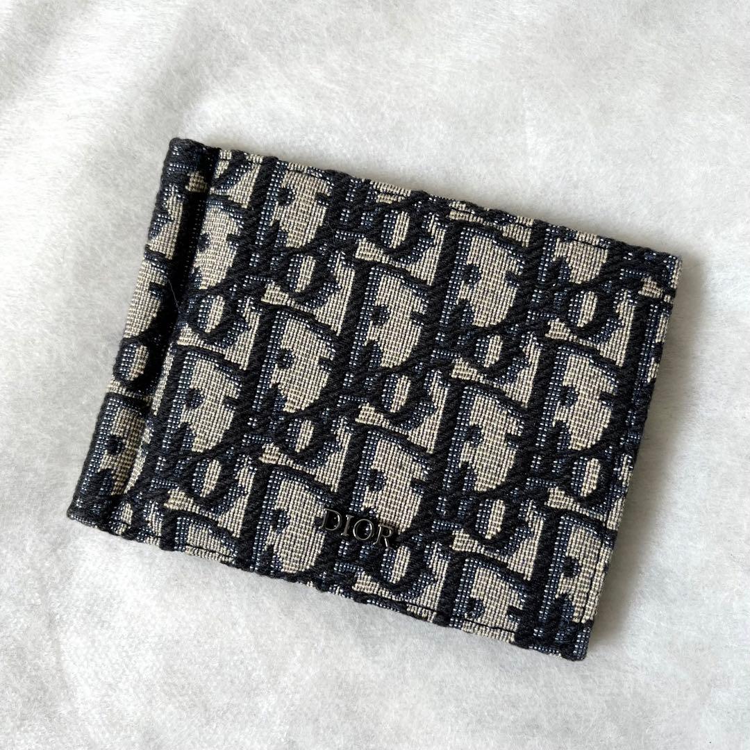 ディオール　マネークリップ　オブリーク　ジャガード　レザー　ベージュ　ネイビー