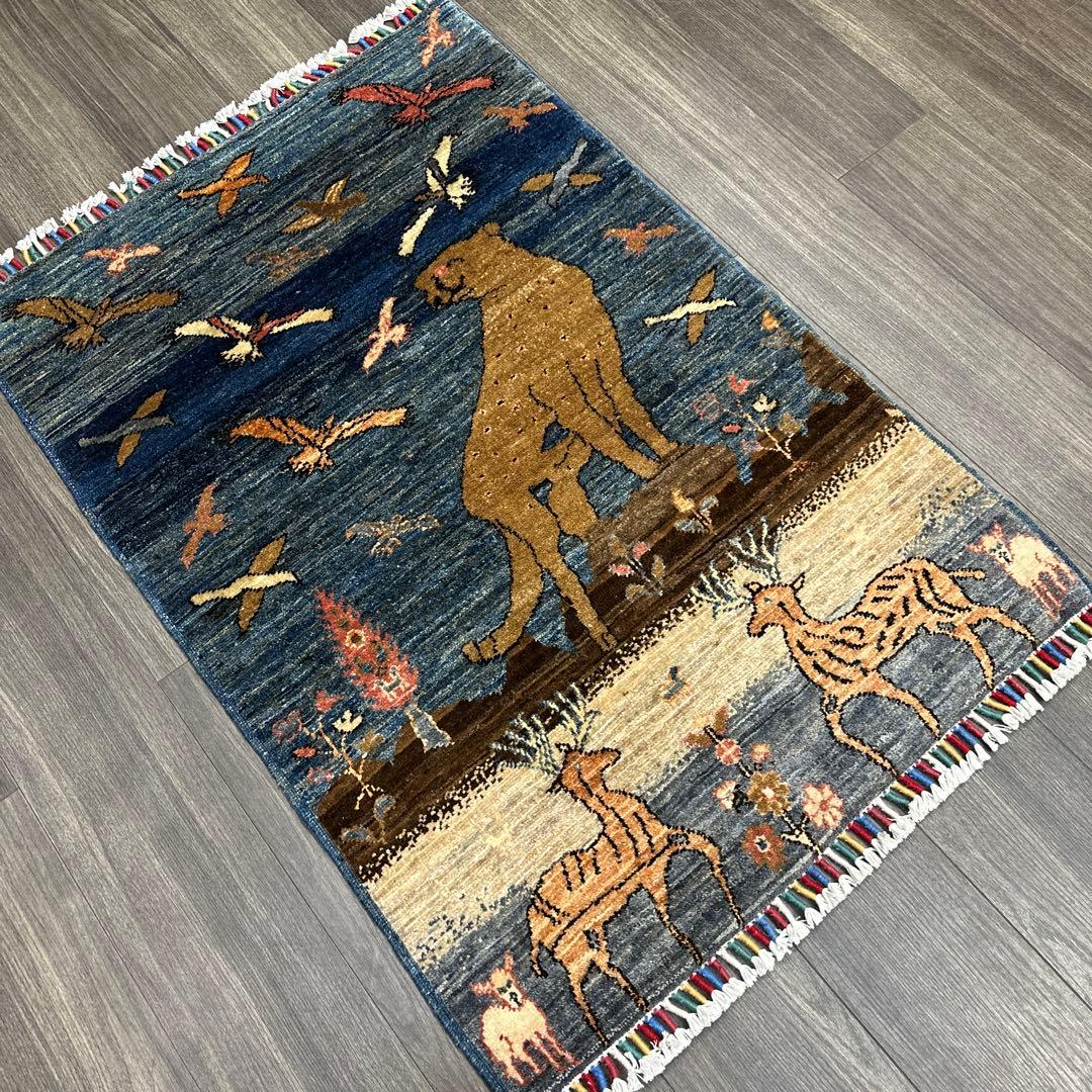 123x85cmペルシャラグ手織り絨毯アフガンガズニファインウールペルシャヒョウ