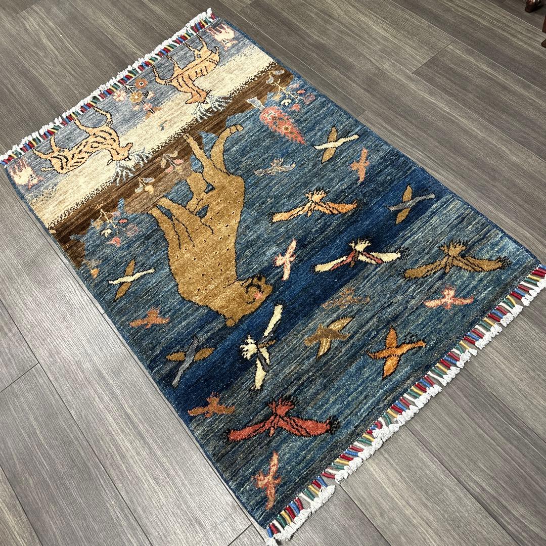 123x85cmペルシャラグ手織り絨毯アフガンガズニファインウールペルシャヒョウ