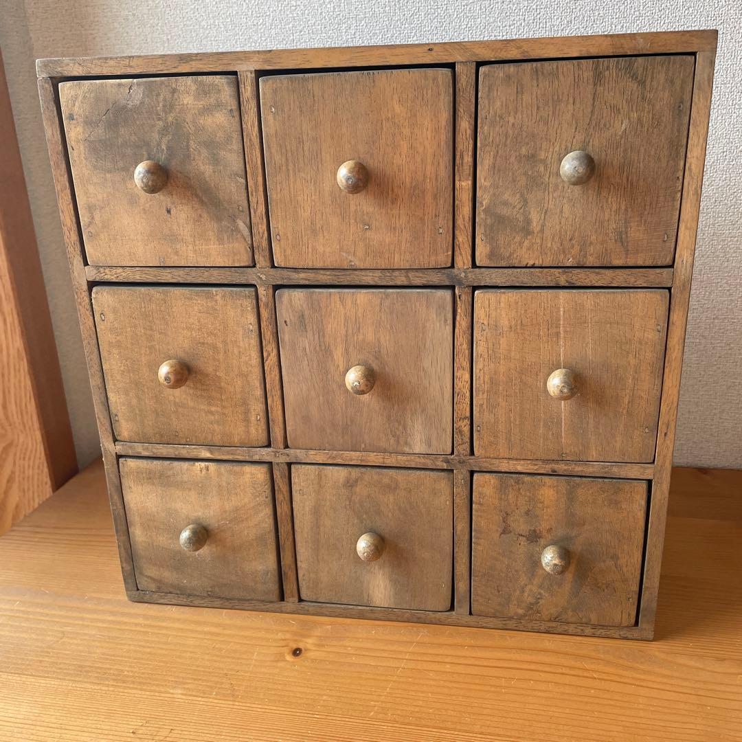 アンティーク風　木製　9キューブ　ドロワーズ　収納棚