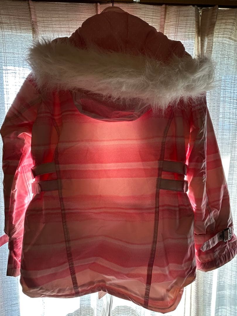 ピンクと白のストライプ スノーボードウェア S