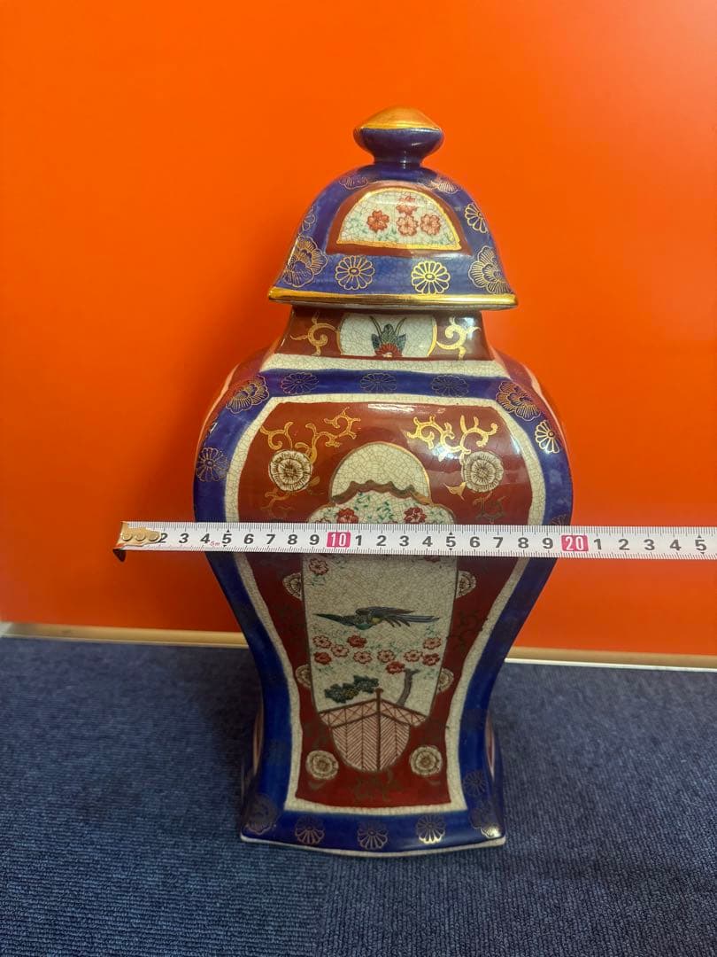 1862 薩摩焼　花鳥図　沈香壺　飾壺　高38cm  時代物