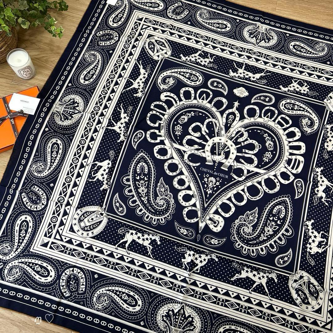 新品　新作エルメス　カレ140　ジェアン　シュヴァルドゥクールバンダナ　カシシル