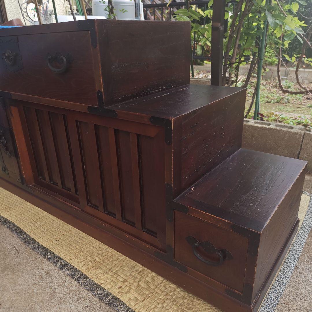 昭和レトロ　階段桐タンス　飾り棚　古民家　当時物　W117㌢