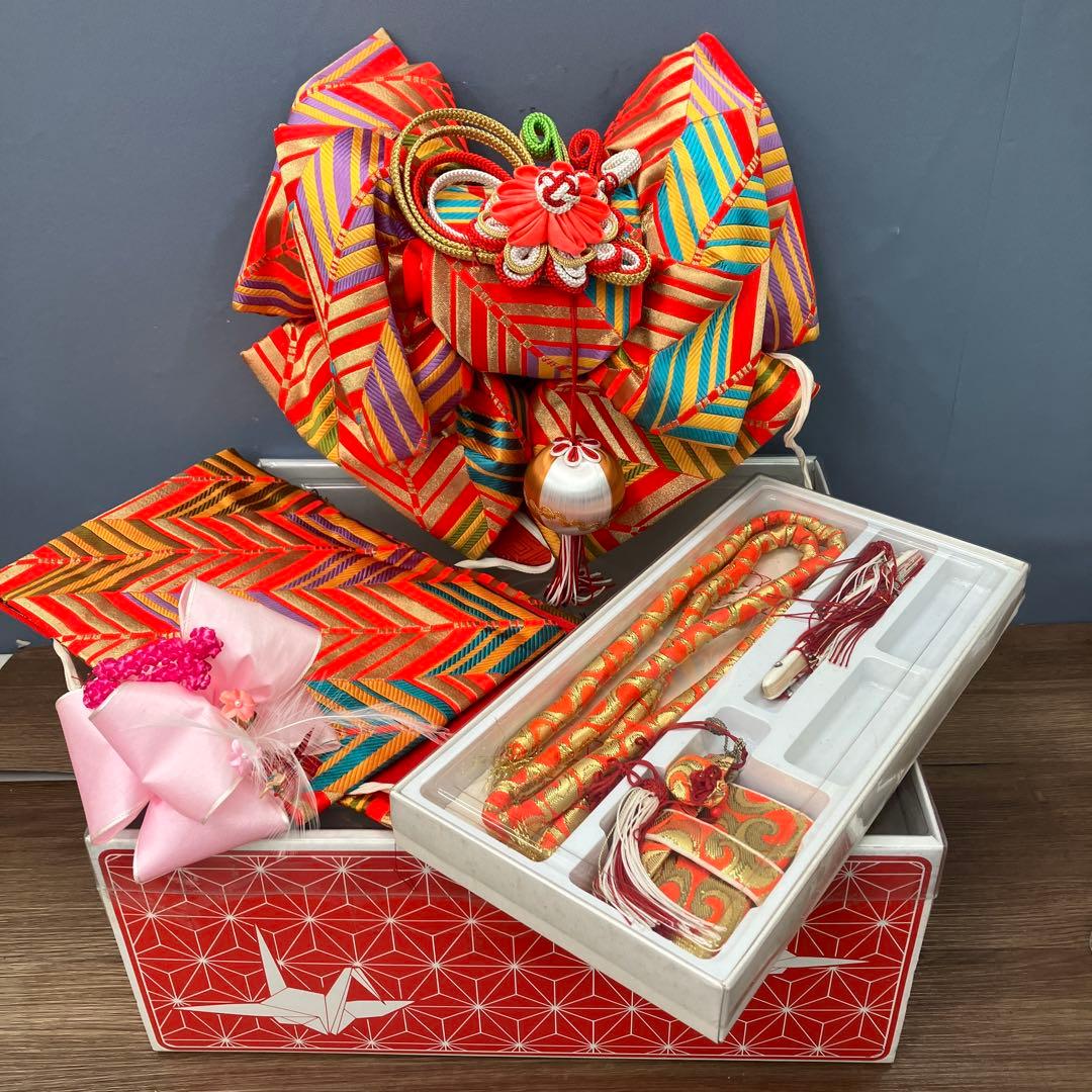 3F 七五三 7歳 女の子 結び帯 はこせこ 小物 フルセット オレンジ 扇子