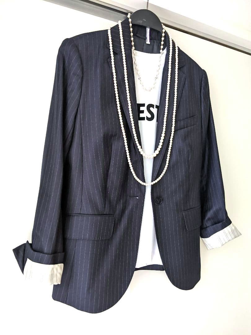 【美品】スーツカンパニー　イタリア　REDA ネイビー ストライプ スーツ XL