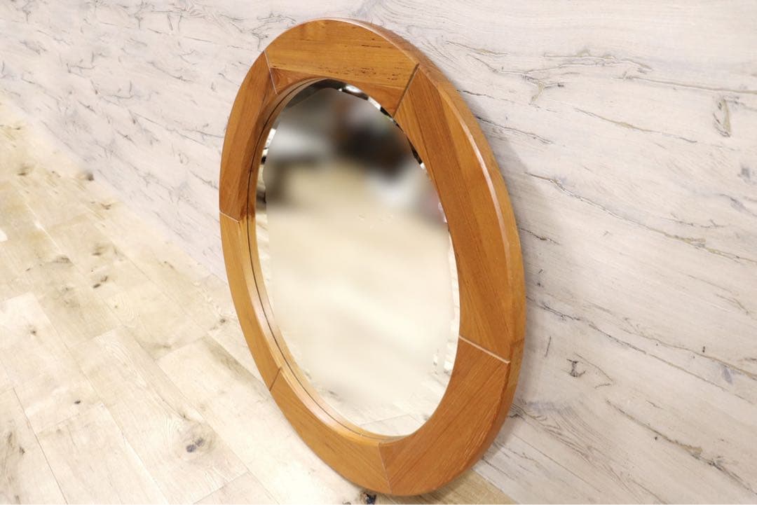 GMFK765○北欧スタイル チーク材 ヴィンテージ ウォールミラー 壁掛け鏡