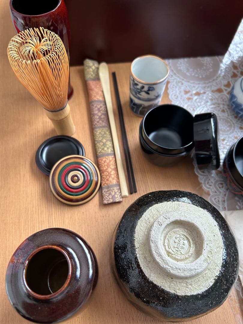 す*か様 茶道具セット 一式 焦茶箱付き 木箱のサイズ 約高さ14㌢幅21㌢奥行