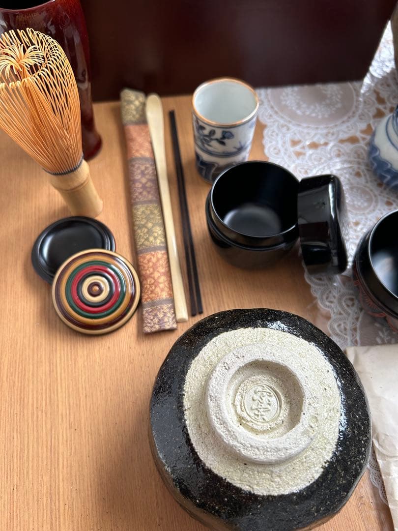 す*か様 茶道具セット 一式 焦茶箱付き 木箱のサイズ 約高さ14㌢幅21㌢奥行