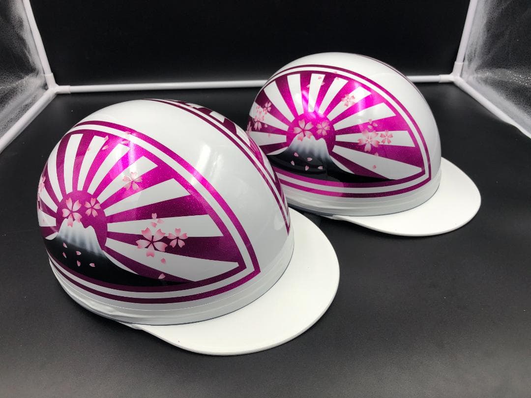 コルク半　カスタム　富士日章　三つボタン　ホワイトピンク　ラメ　桜　セット